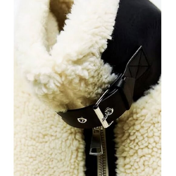 NWT Tankaneo Sherpa Moto Leather Patchwork Zip Up Coat XL - Picture 4 of 15